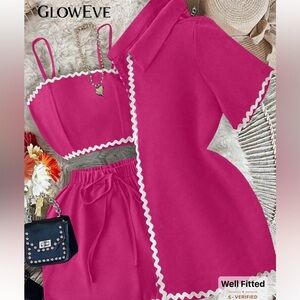 Pink Three -Piece camisole Outfit with White Trim